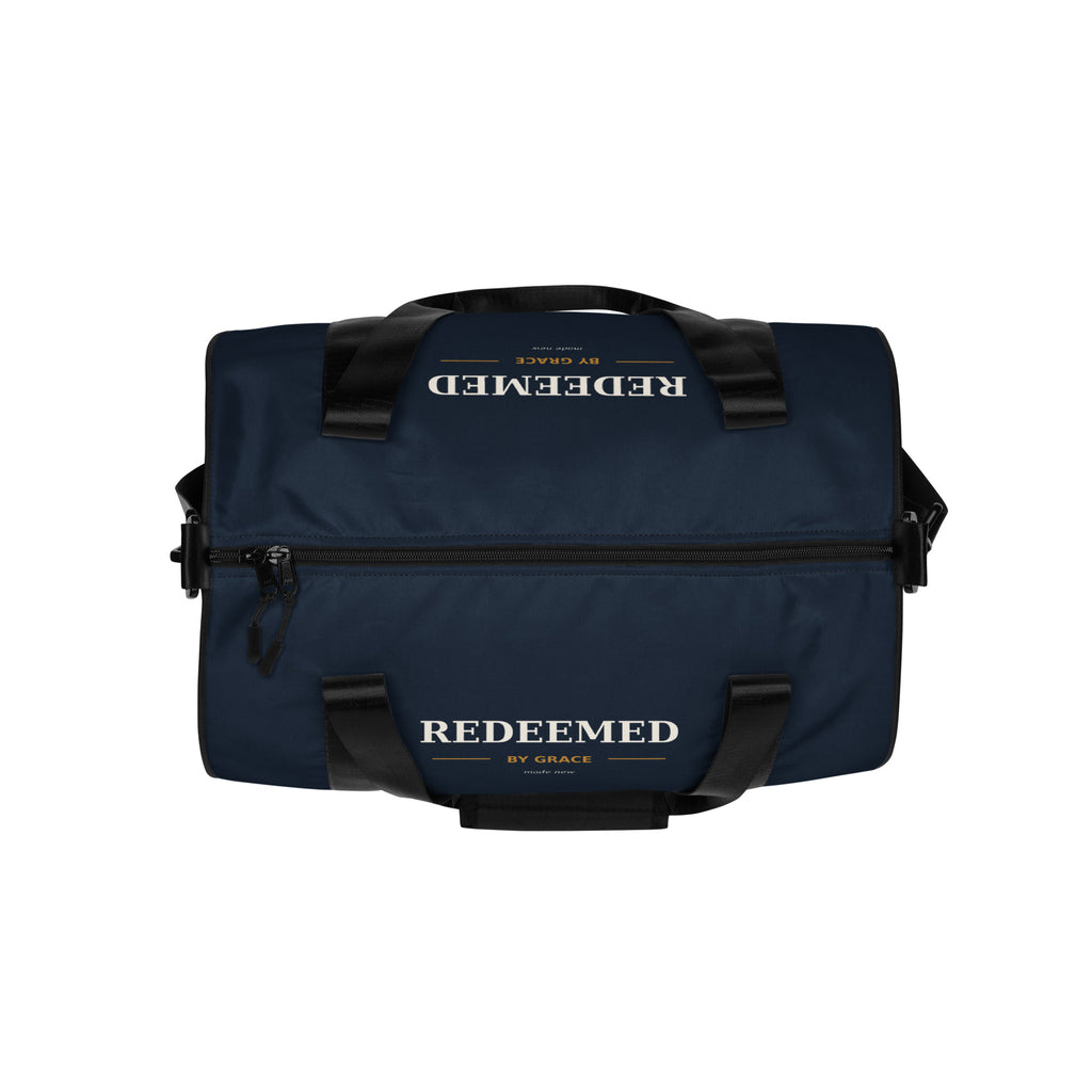 Redeemed Gym Bag – All-Over Print Gym Bag, top view