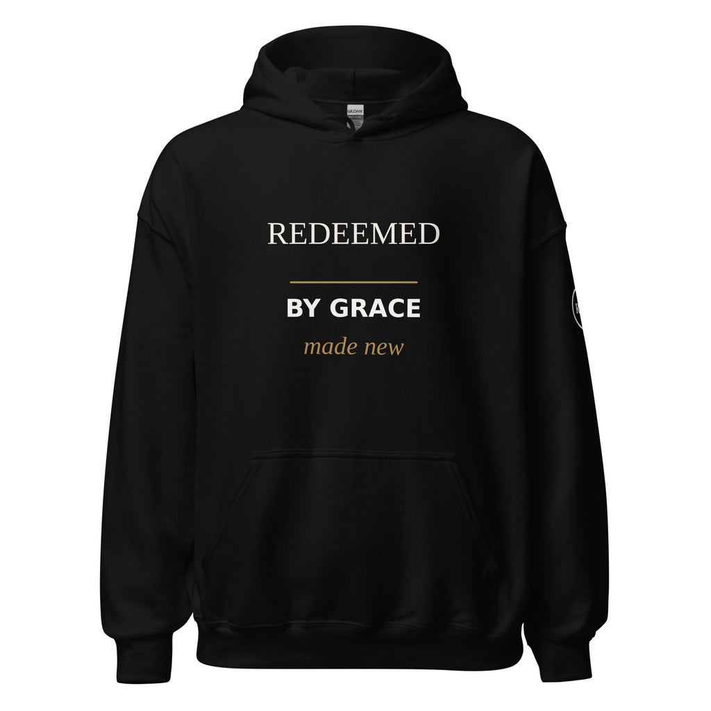 Redeemed — By Grace Hoodie in Black, front view