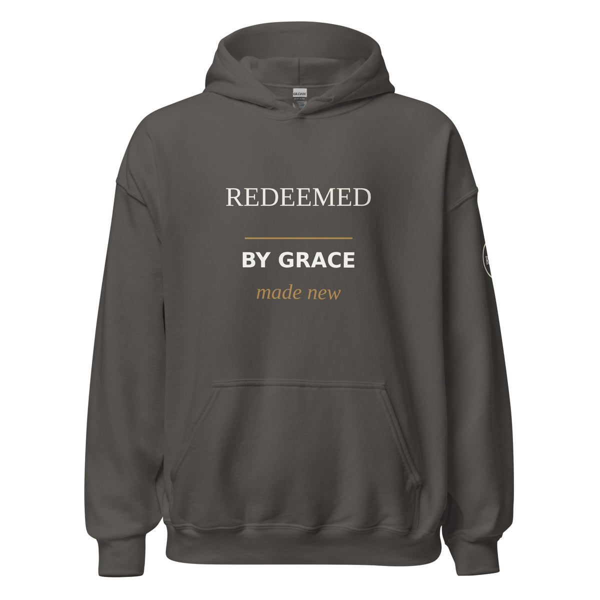 Redeemed — By Grace Hoodie in Charcoal, front view