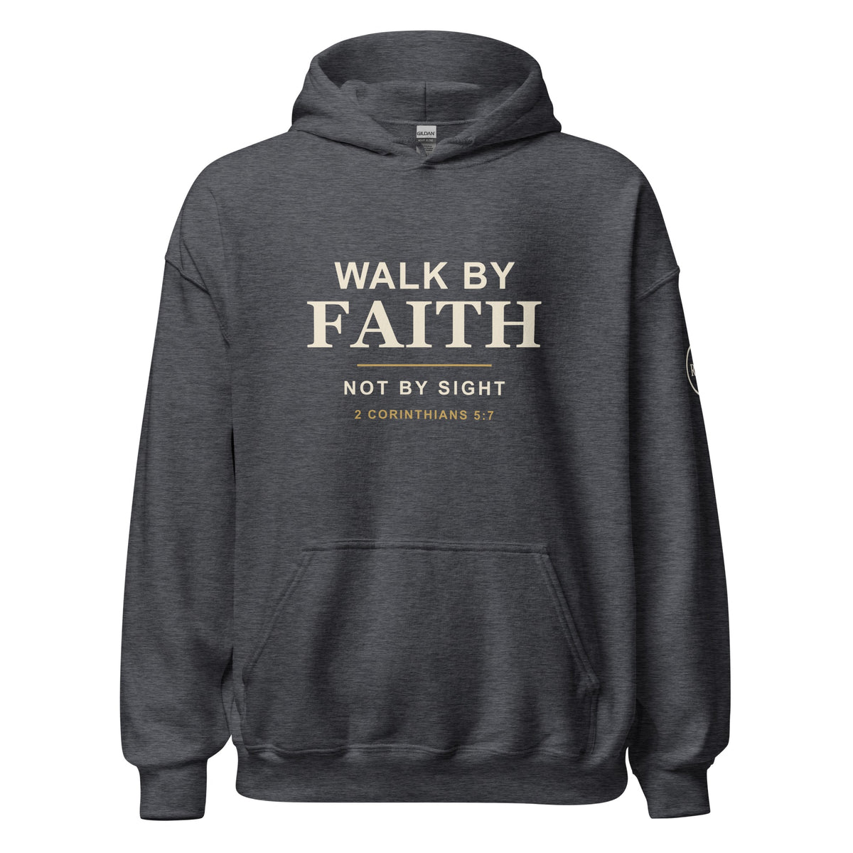 Walk by Faith hoodie – Dark Heather – front