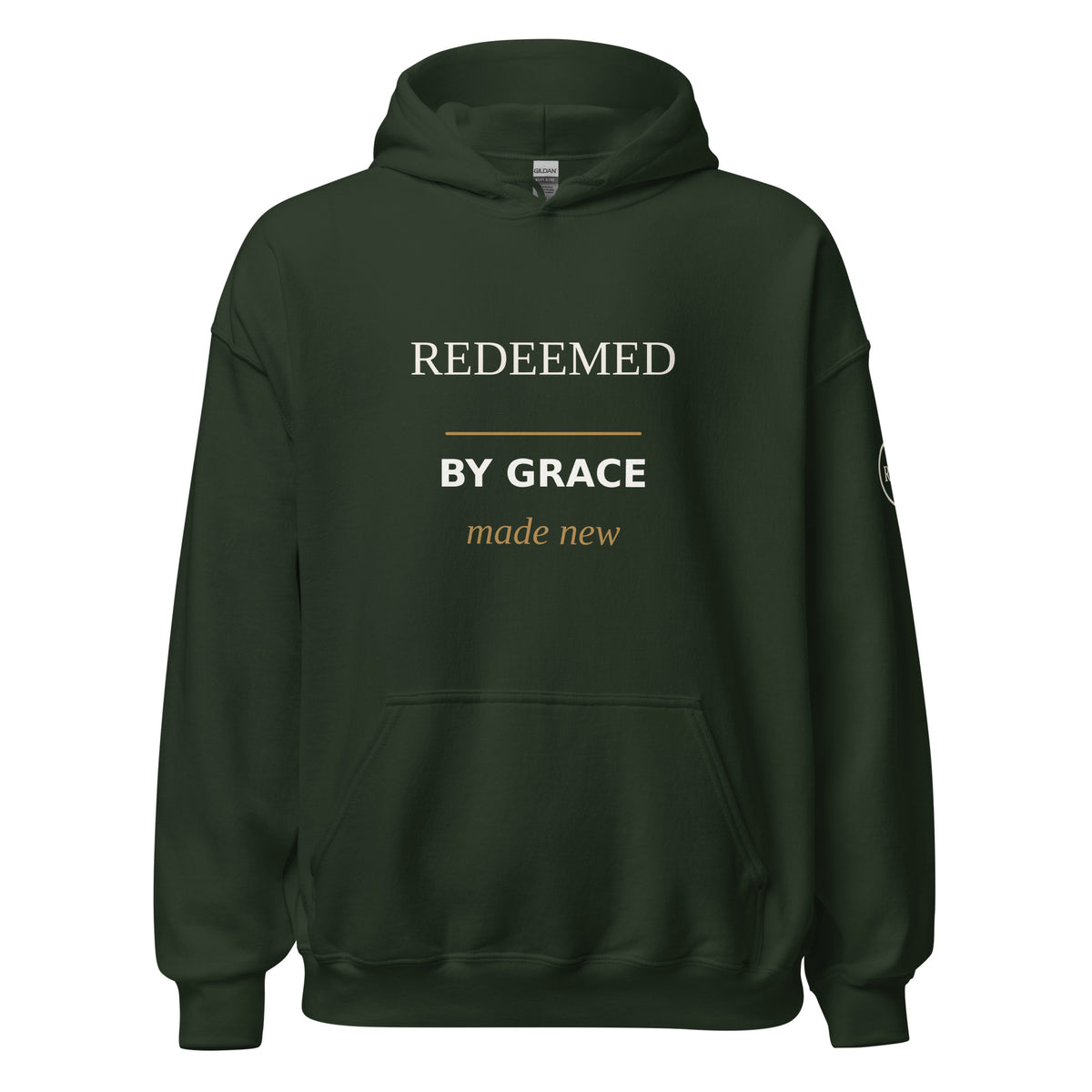 Redeemed — By Grace Hoodie in Forest Green, front view