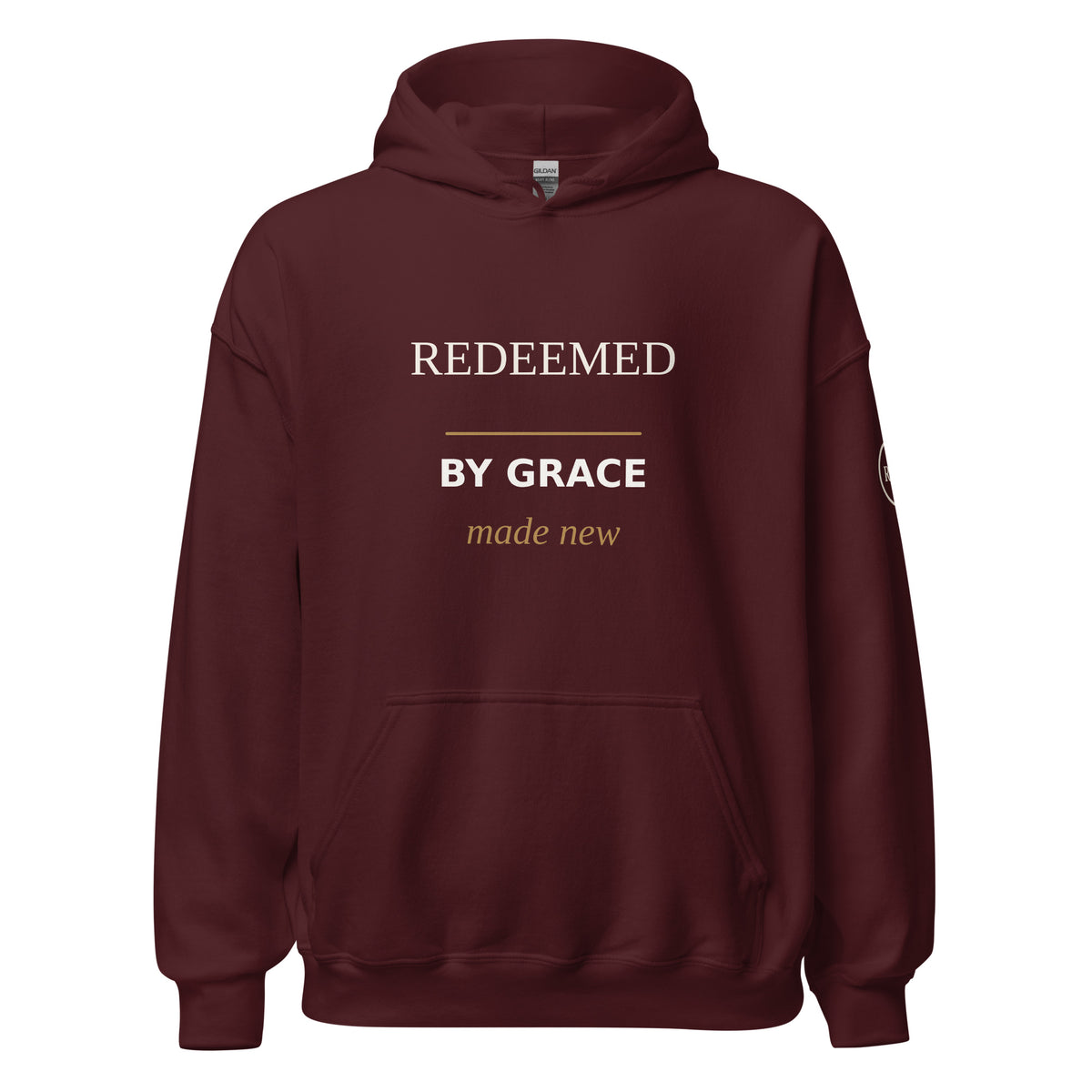 Redeemed — By Grace Hoodie in Maroon, front view