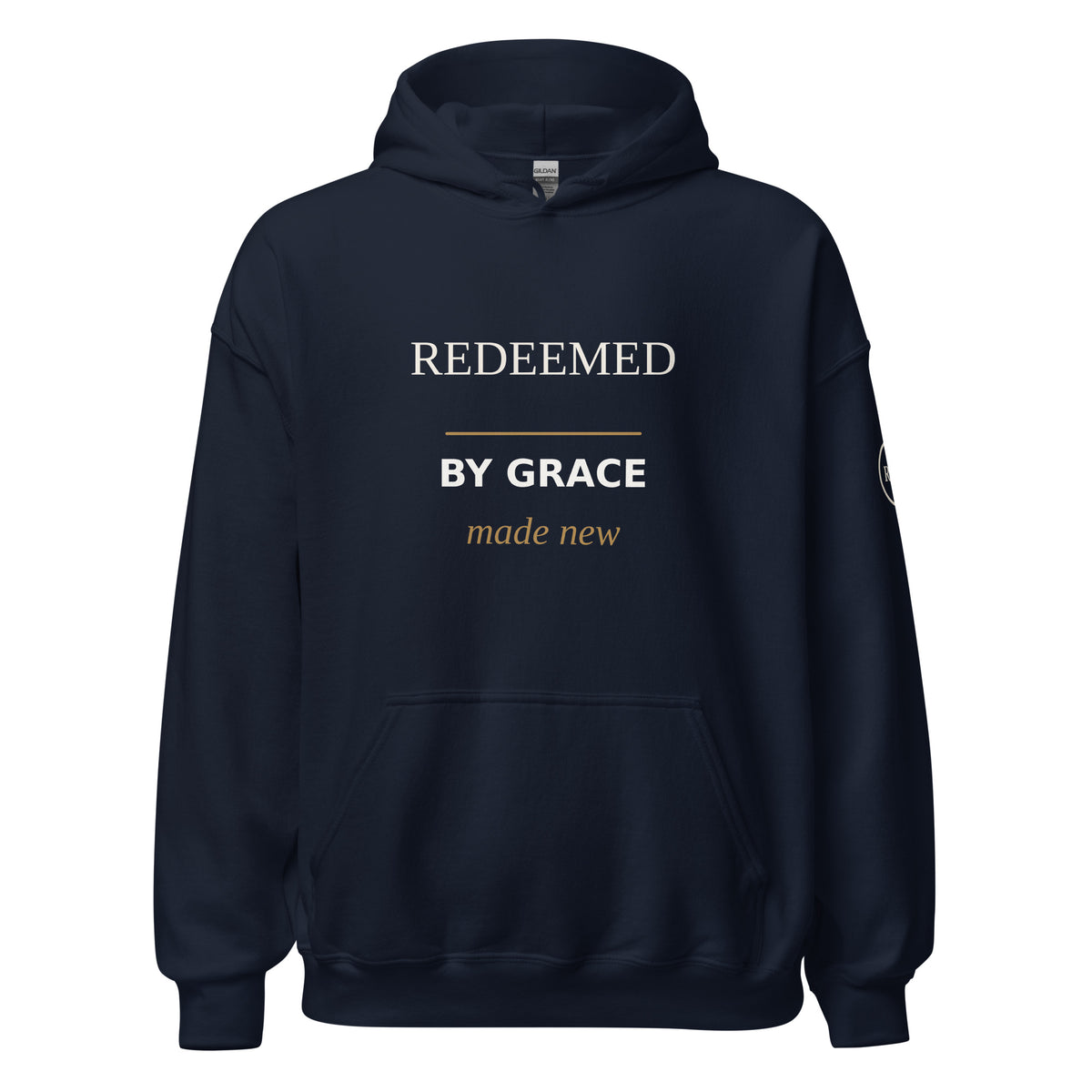Redeemed — By Grace Hoodie in Navy, front view