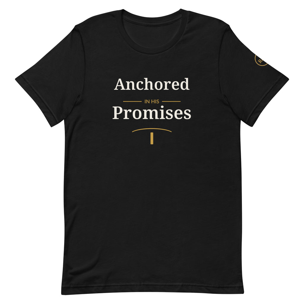 Hope — Anchored in His Promises Tee in Black, front view